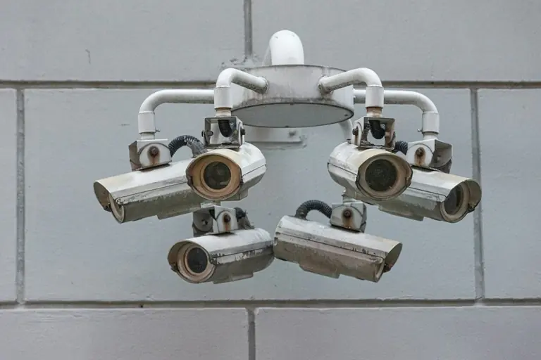 Security cameras monitor the surroundings from all angles